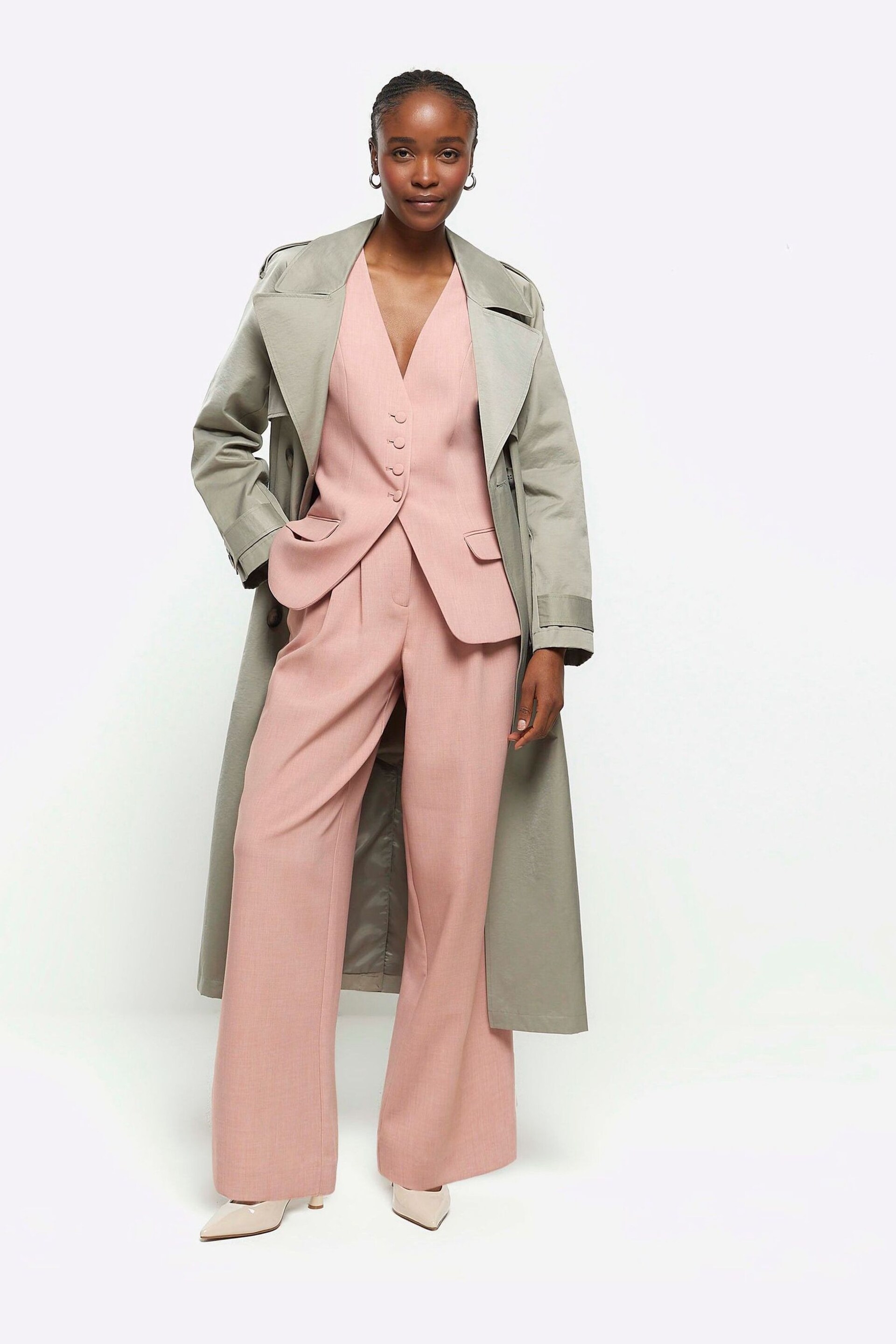 River Island Pink Triple Pleat Wide Leg Trousers - Image 1 of 4