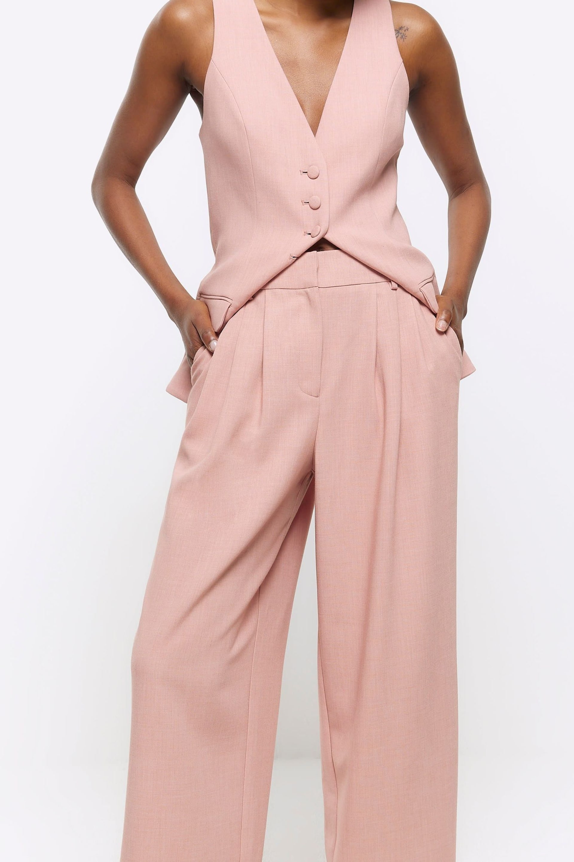 River Island Pink Triple Pleat Wide Leg Trousers - Image 3 of 4