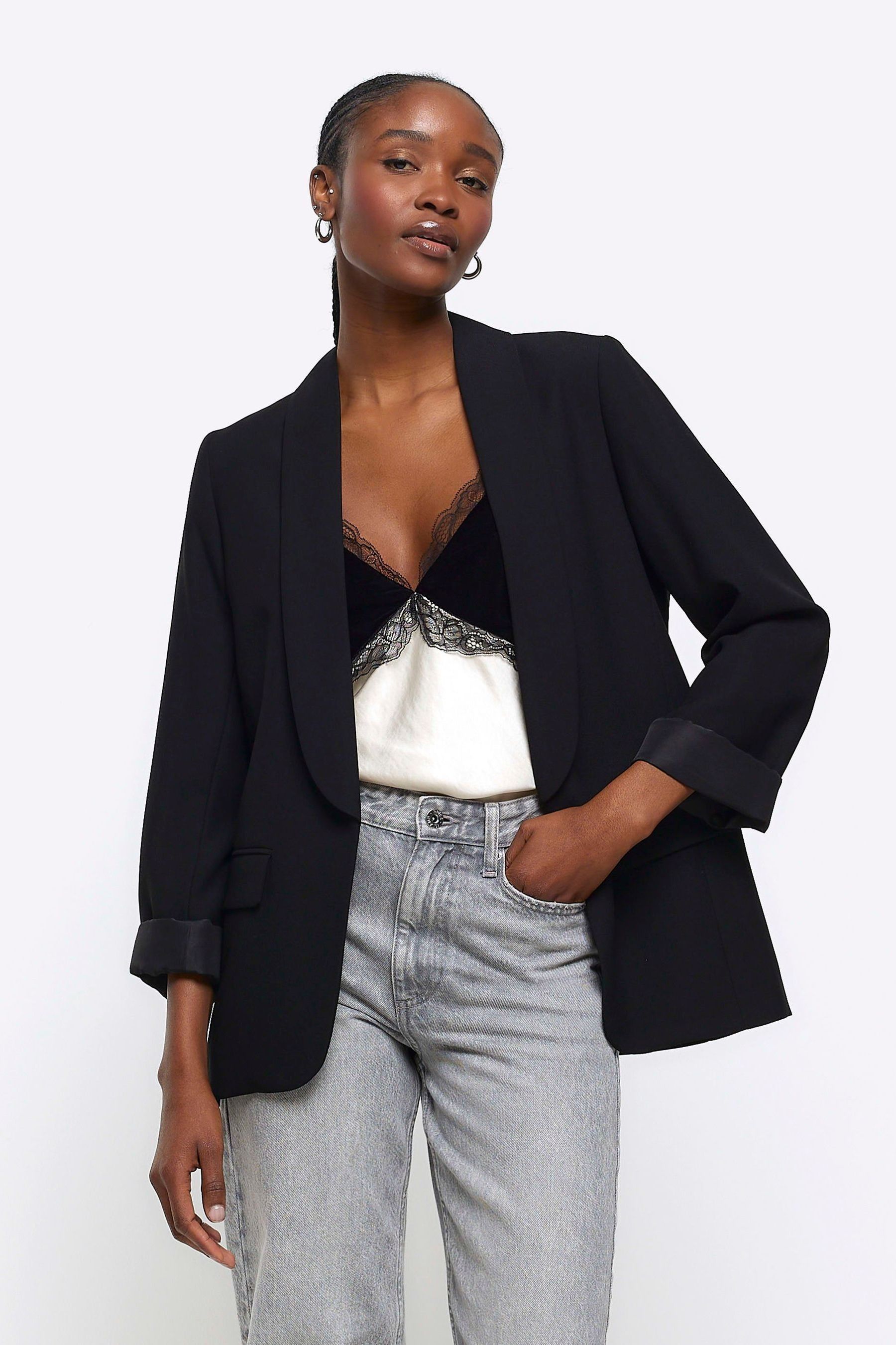 Buy River Island Black Tailored Blazer from Next Luxembourg