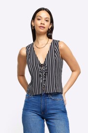 River Island Black Tie Stripe Waistcoat - Image 1 of 4