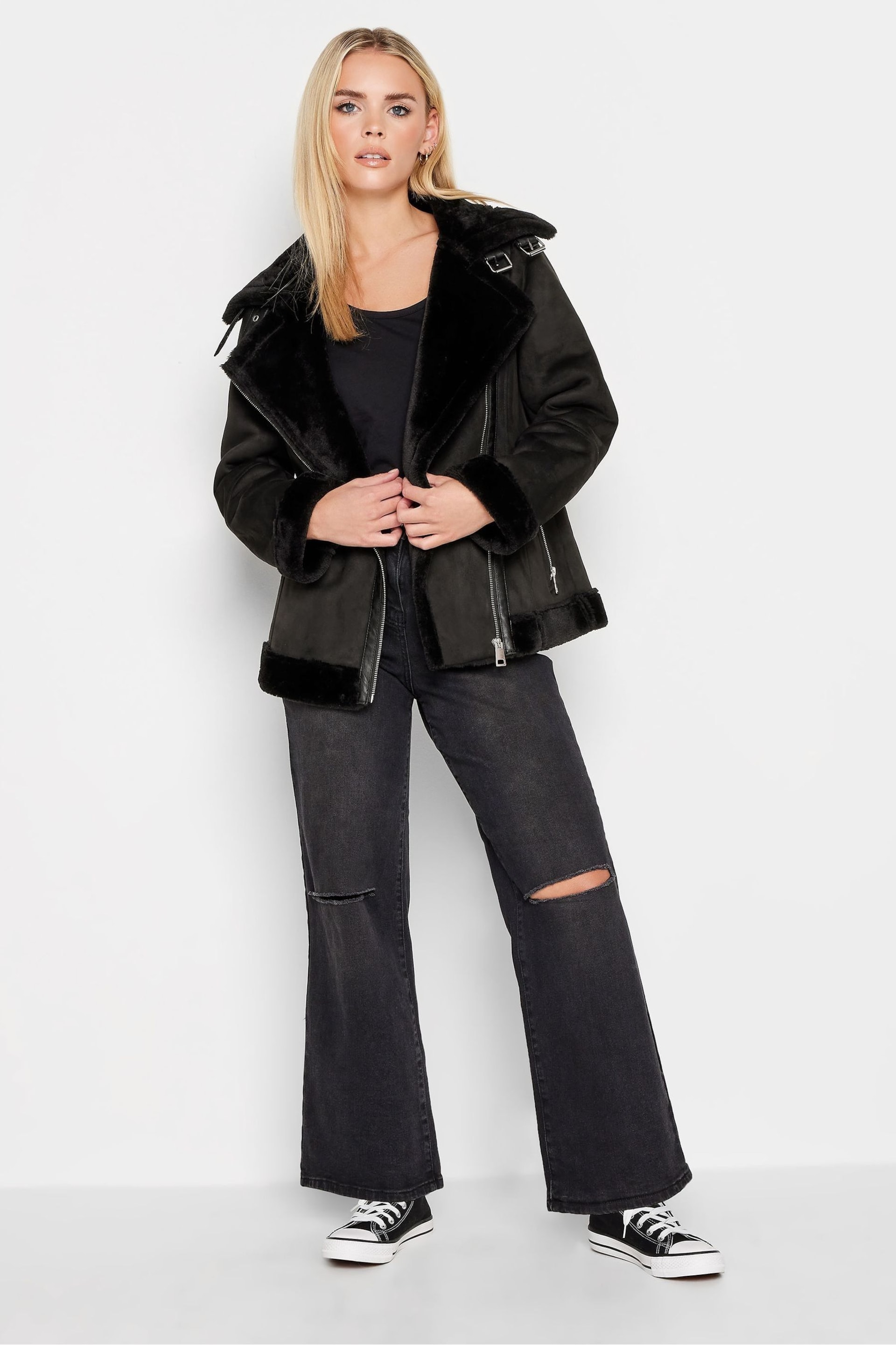 PixieGirl Petite Black Aviator Jacket - Image 3 of 4