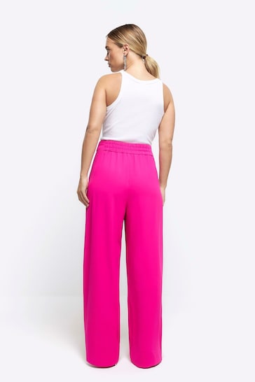 River Island Pink Wide Leg Pleated Trousers