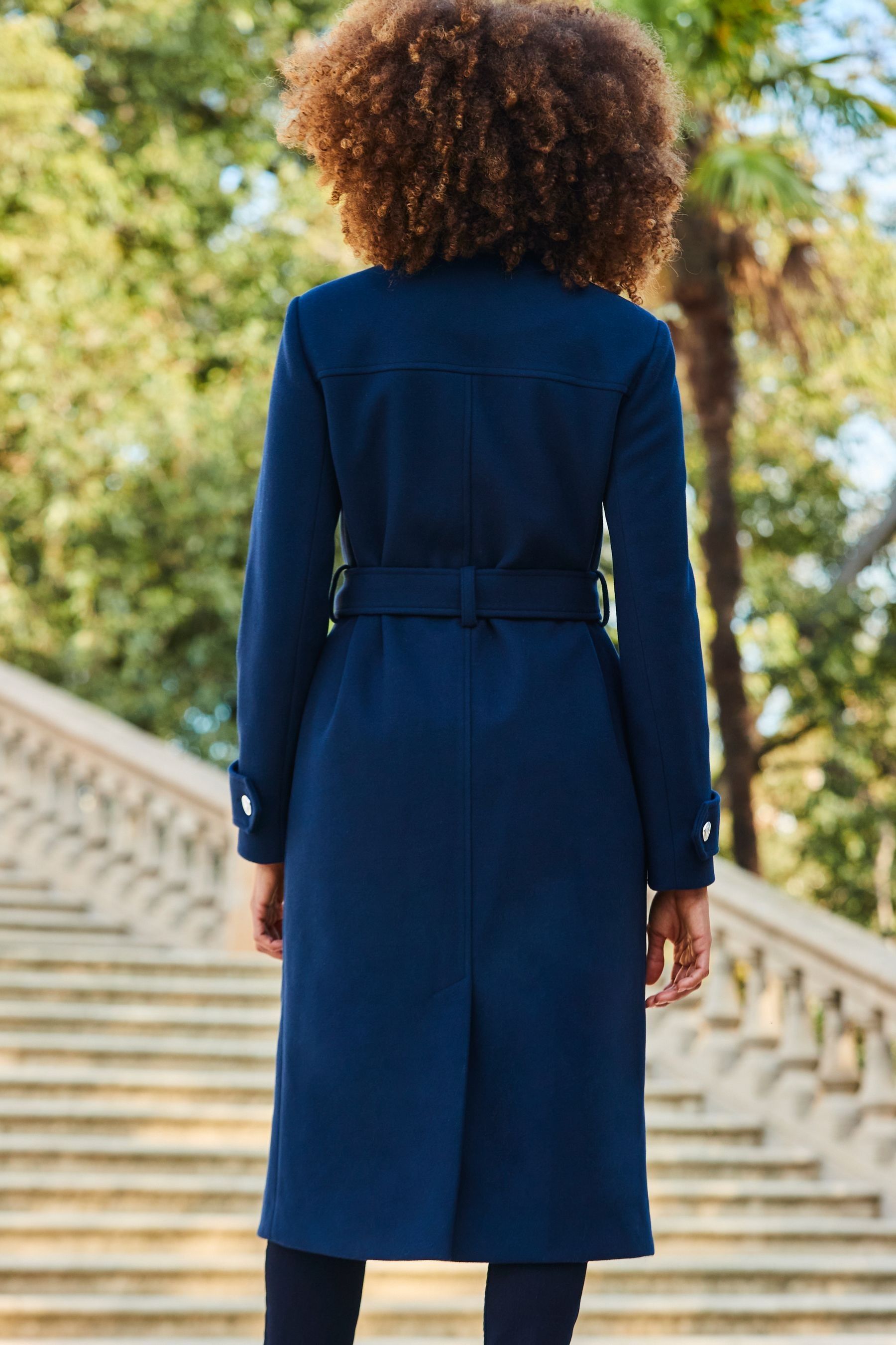 Buy Sosandar Navy Petite Military Wrap Longline Coat from the Next UK online shop