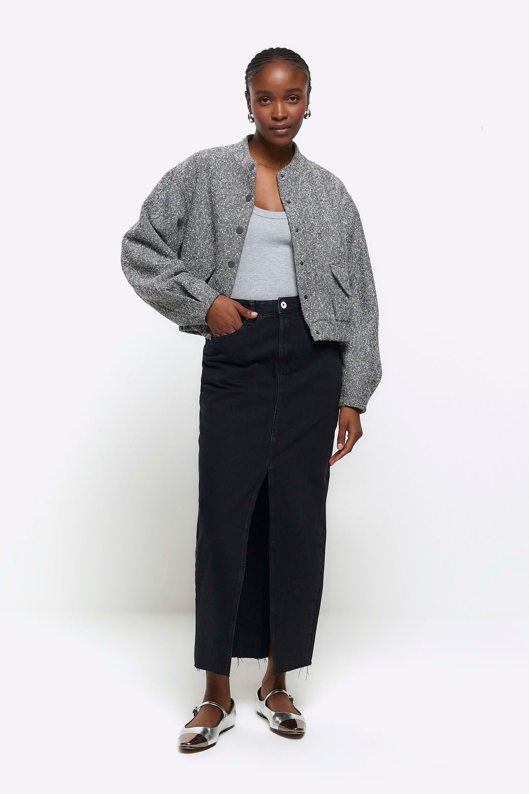 Buy River Island Black Split Hem Denim Maxi Skirt from the Next UK
