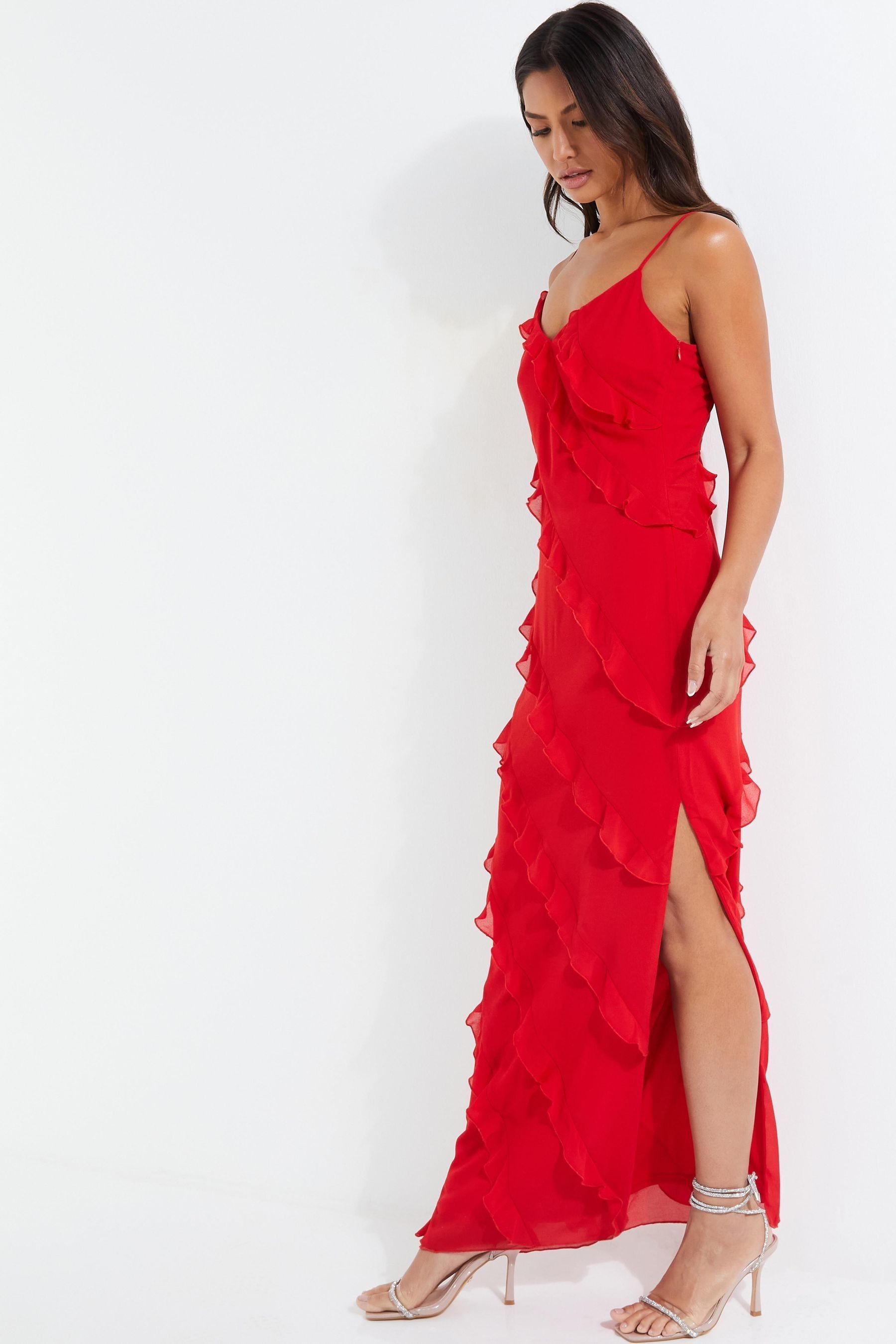 Quiz red ruffle dress clearance