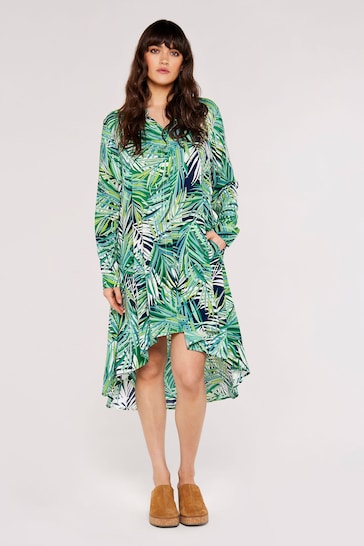 Apricot Blue & Green Multi Layer Tropical Hi-Lo Shirt Dress