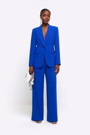 River Island Blue Triple Pleat Wide Leg Trousers - Image 1 of 5