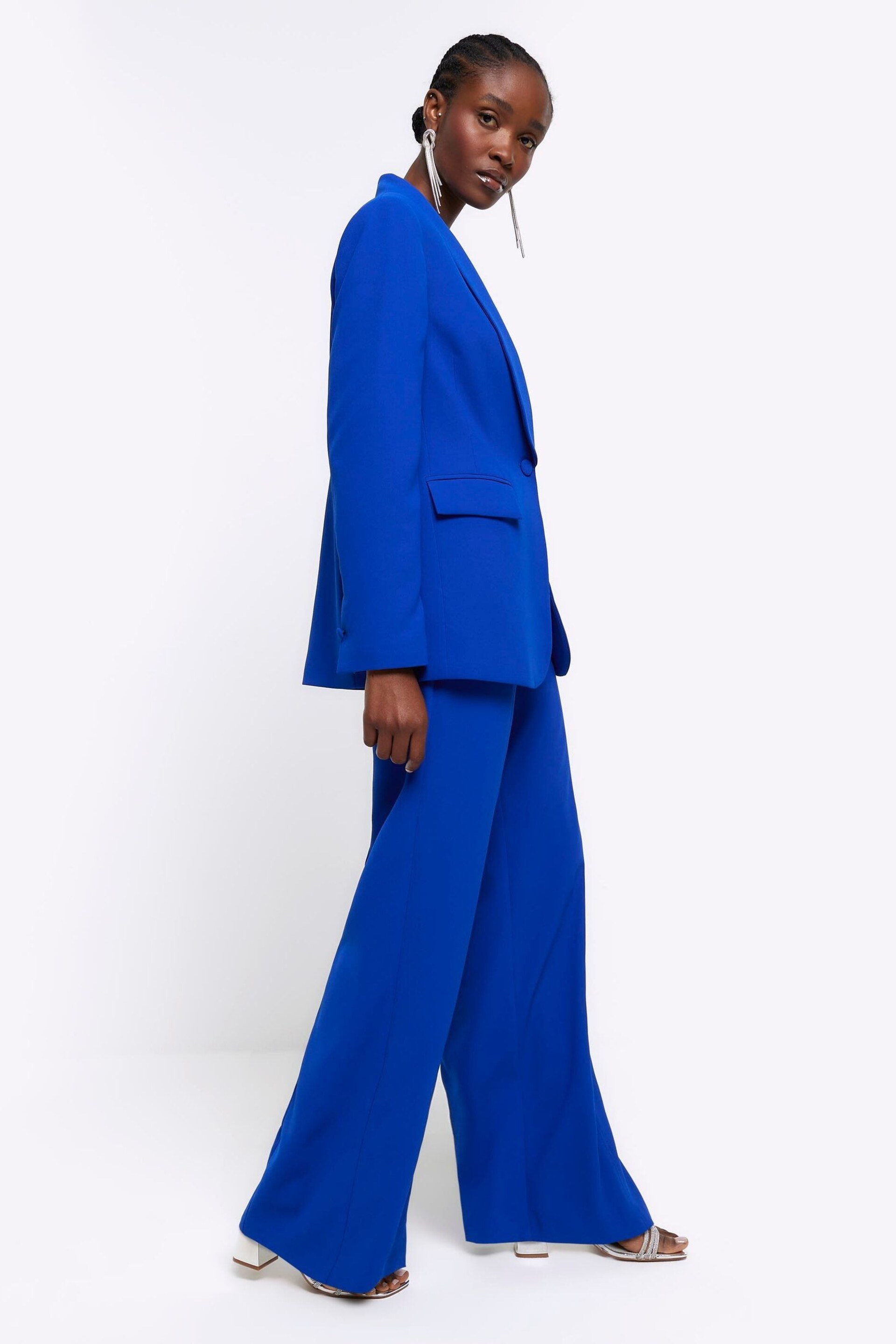 River Island Blue Triple Pleat Wide Leg Trousers - Image 2 of 5