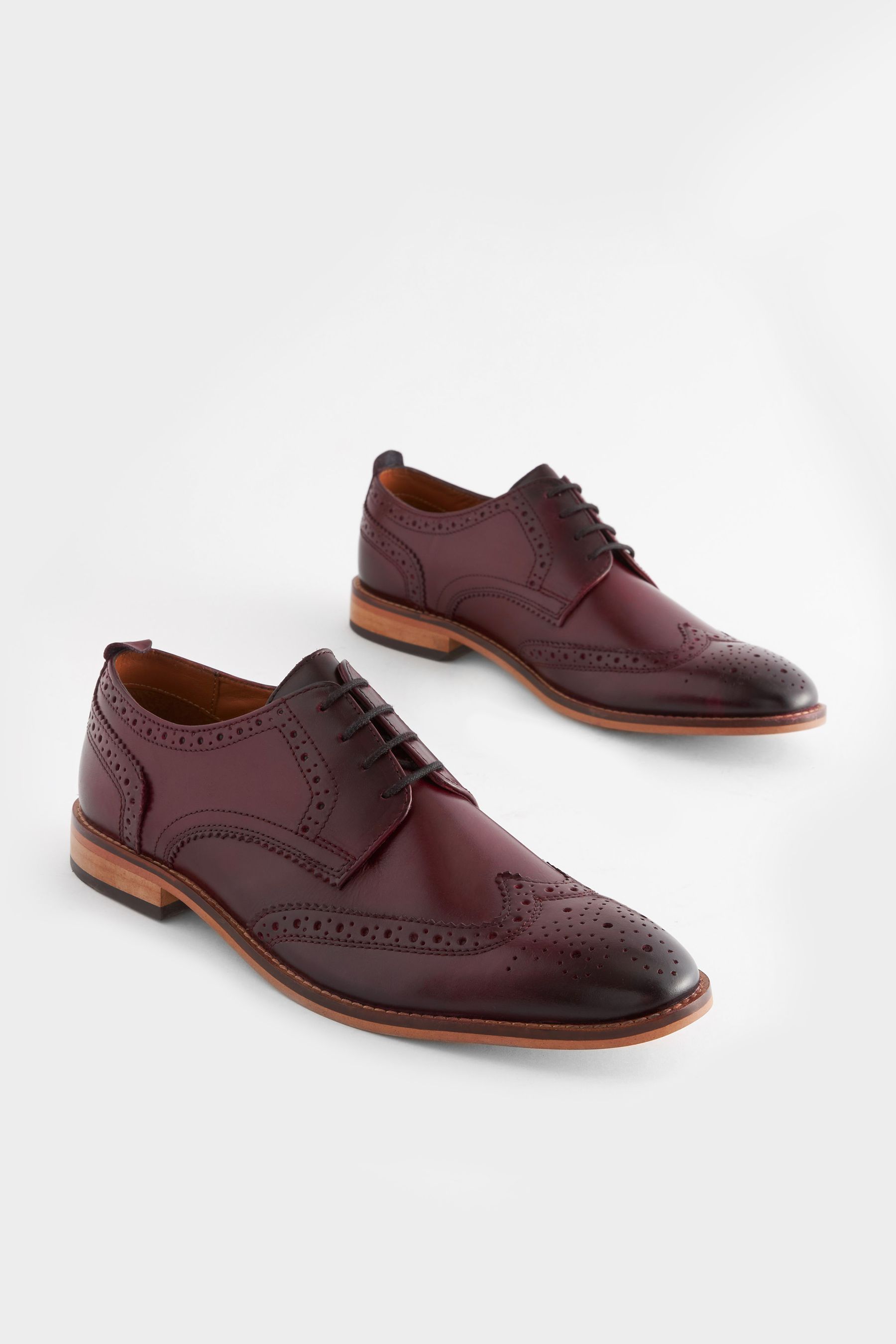 Burgundy leather brogues discount