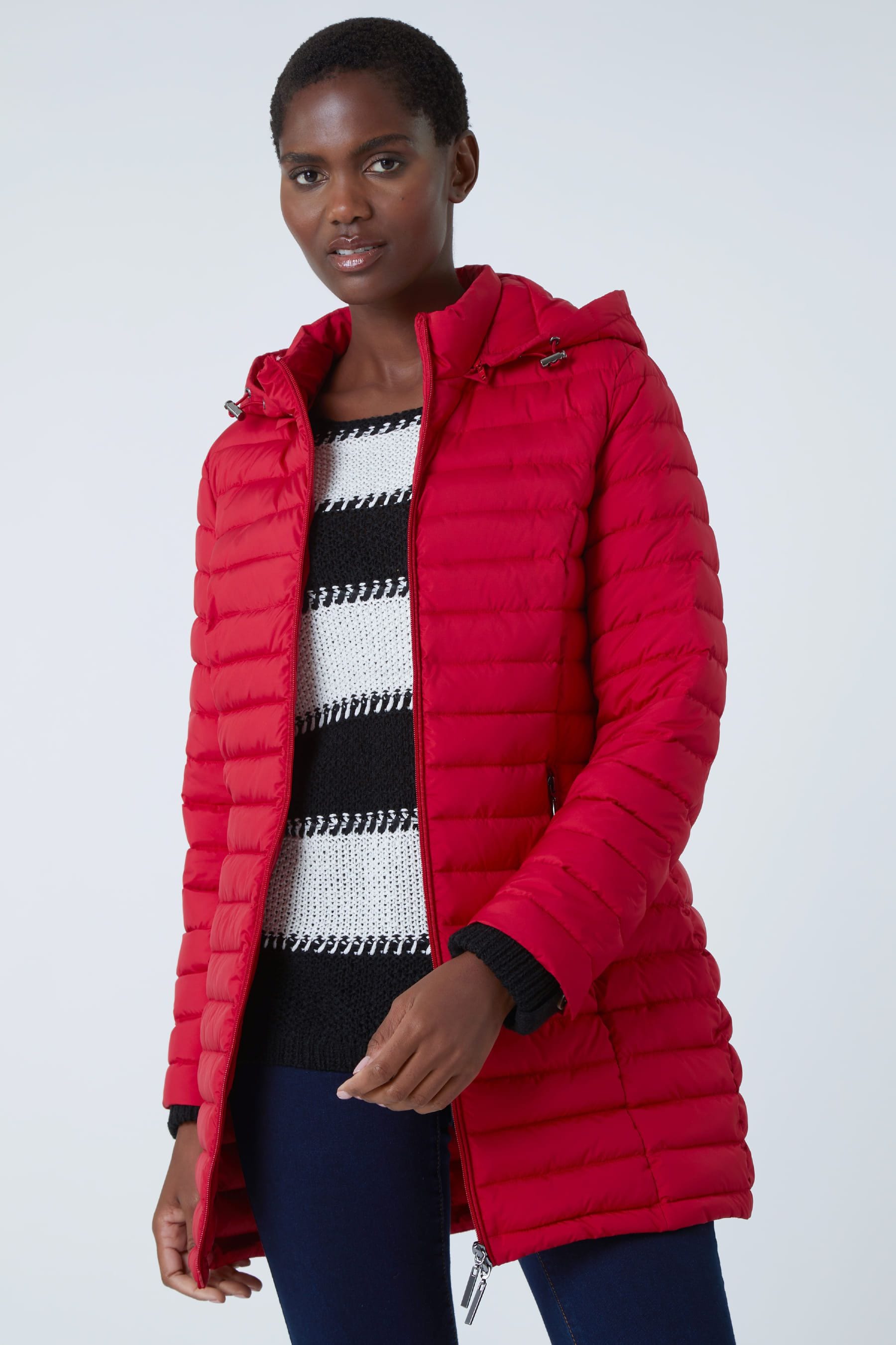 Red longline clearance padded coat