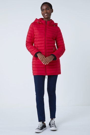 Roman Red Longline Padded Coat with Hood