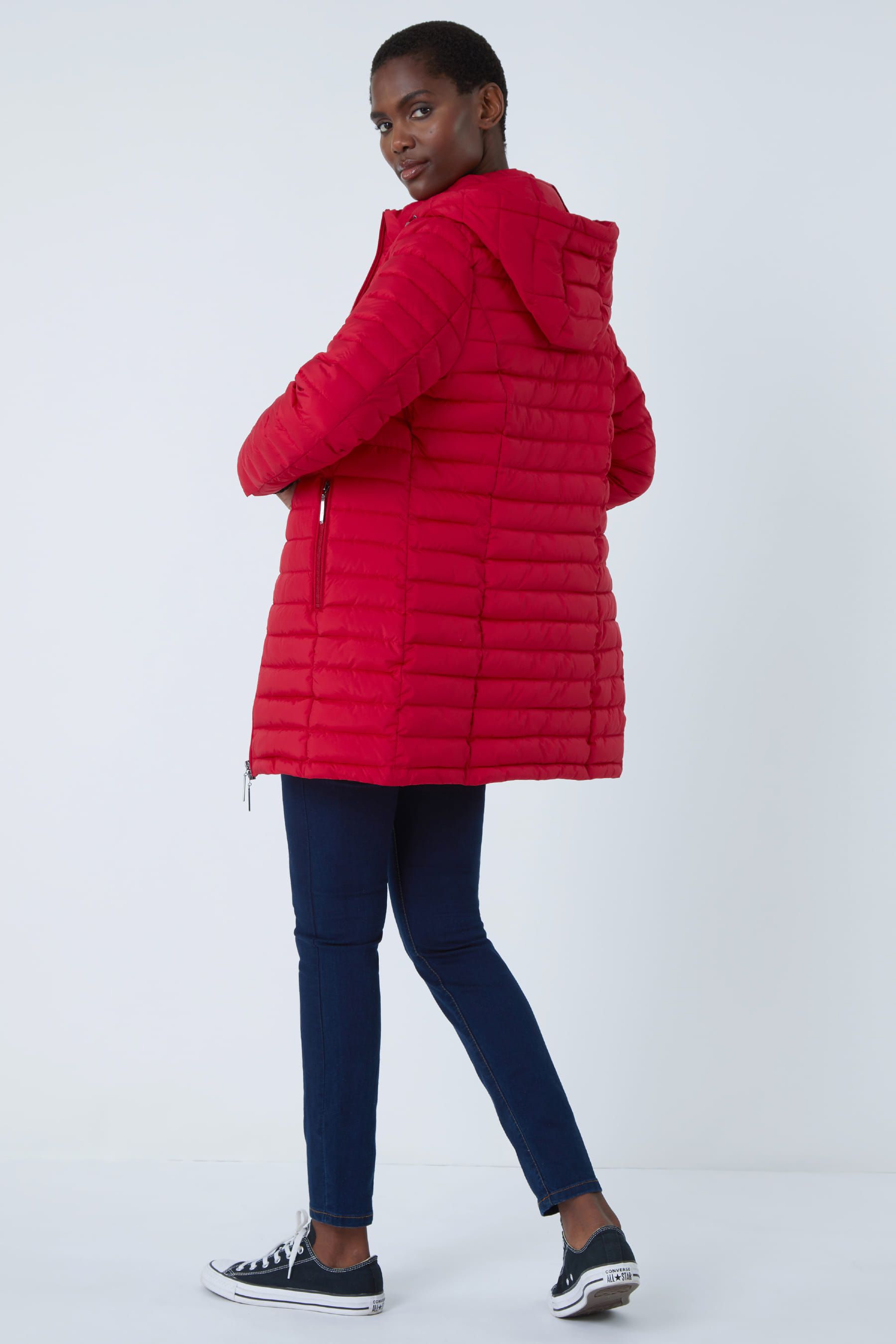 Red longline puffer 2025 jacket
