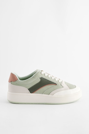 Green Forever Comfort Panelled Retro Lace Up Trainers