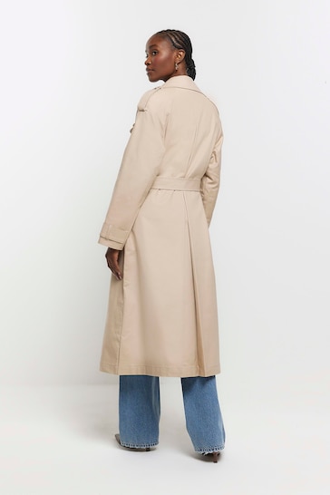 River Island Brown Double Collar Belted Trench Coat