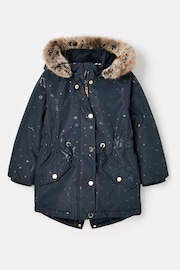 Joules Alix Navy Blue Printed Waterproof Parka Coat - Image 1 of 6