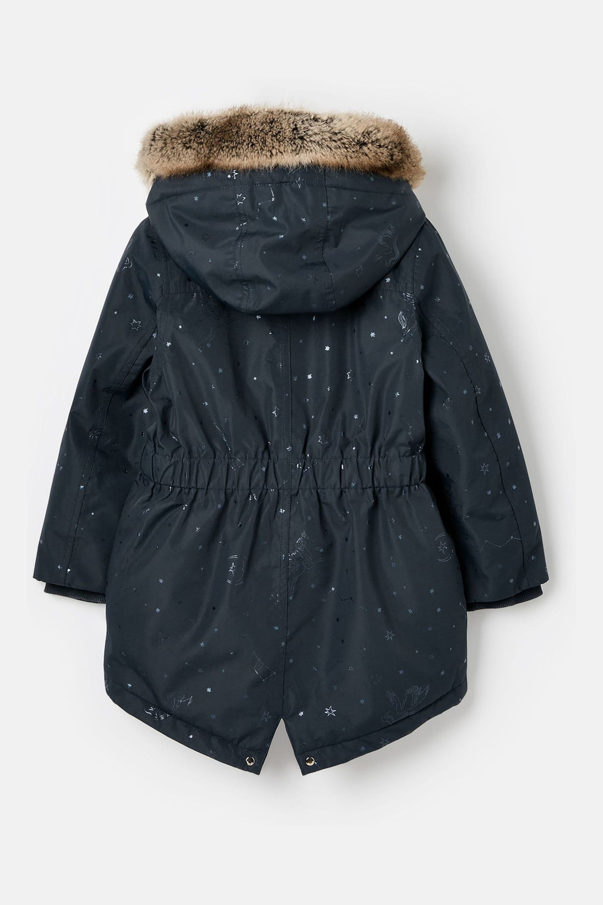 Joules Alix Navy Blue Printed Waterproof Parka Coat - Image 2 of 6