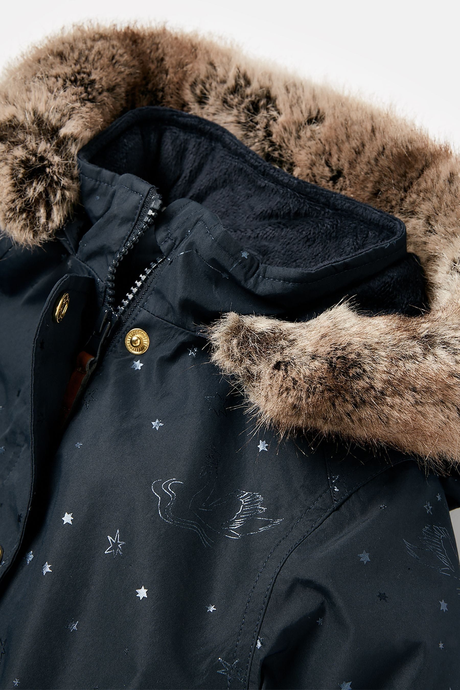 Buy Joules Girls Alix Navy Blue Printed Waterproof Parka Coat from the Next UK online shop