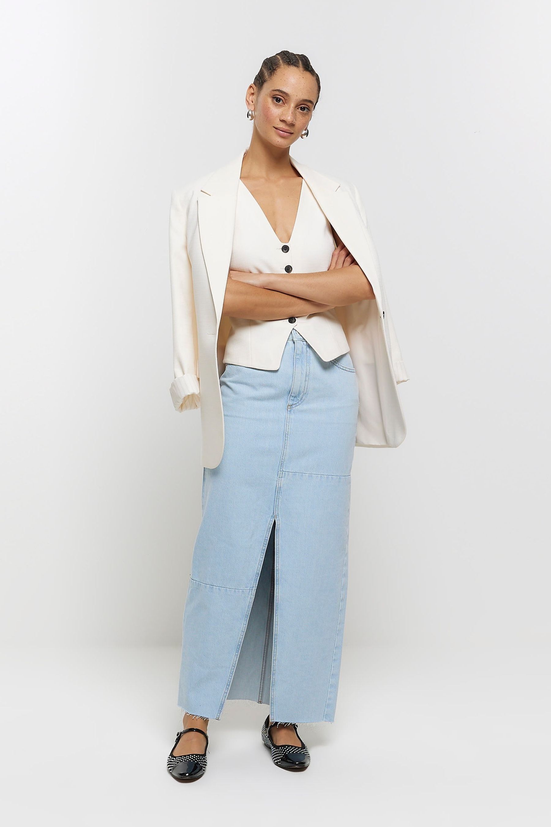 Denim maxi skirt river island clearance