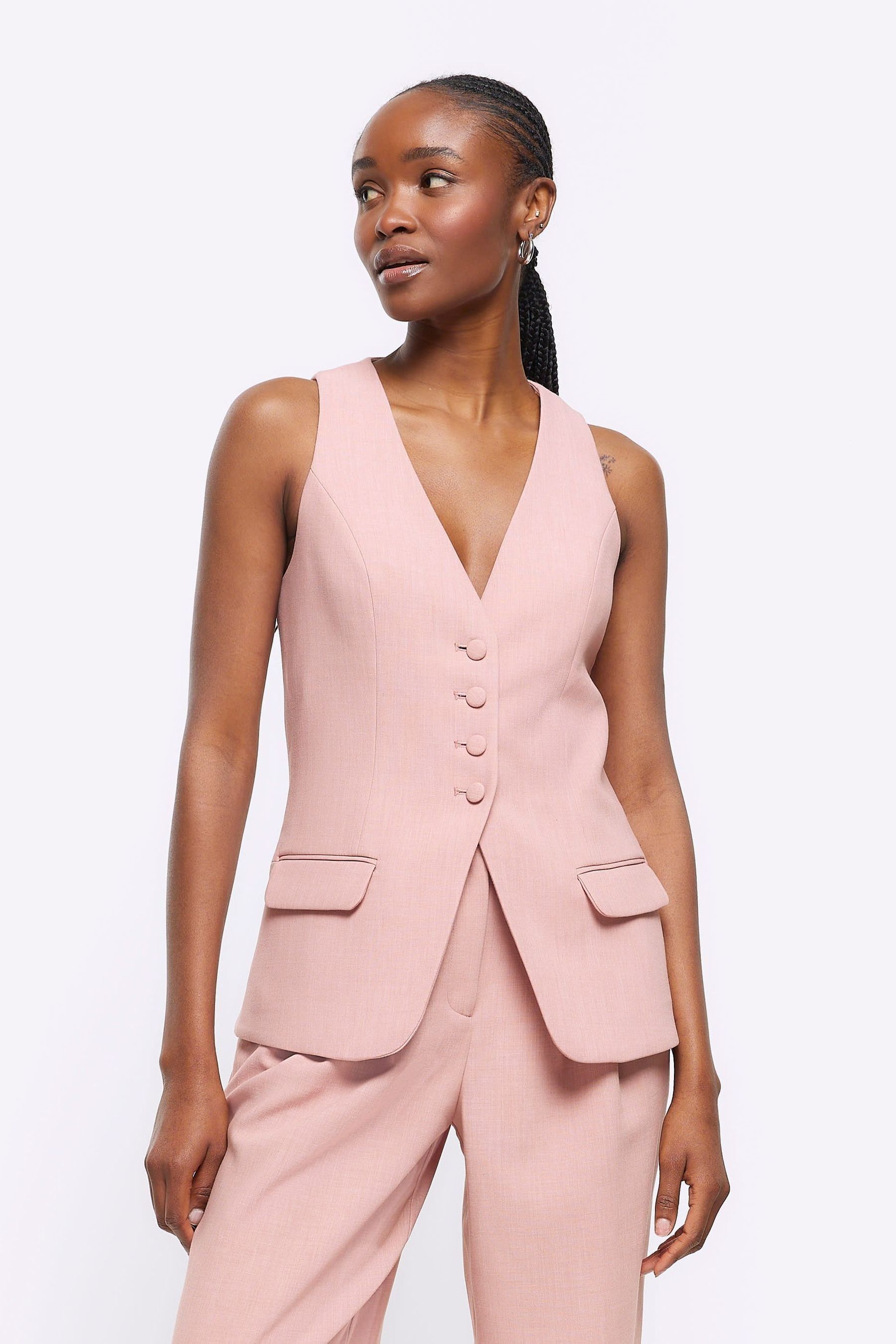 Buy River Island Pink Button Front Longline Fitted Waistcoat from the Next UK online shop