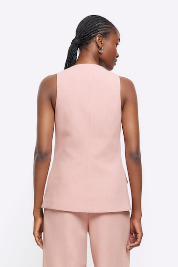 River Island Pink Fitted Longline Tailored Waistcoat