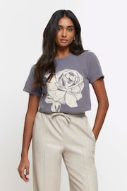 River Island Grey Boyfriend Embellished Rose T-Shirt - Image 1 of 6