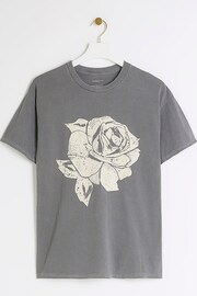 River Island Grey Boyfriend Embellished Rose T-Shirt - Image 5 of 6