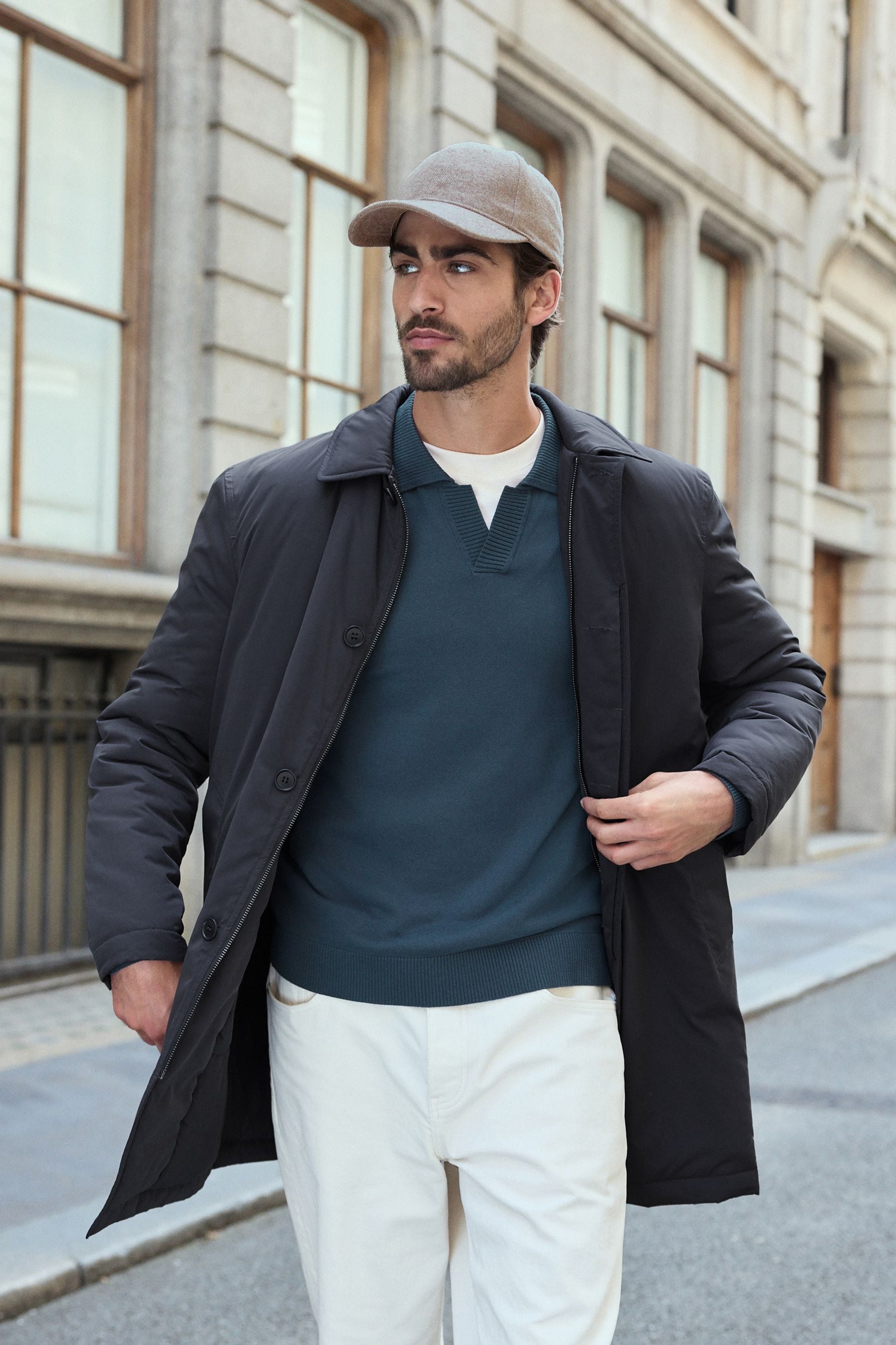 Buy Navy Blue Shower Resistant Wadded Long Jacket from Next Luxembourg