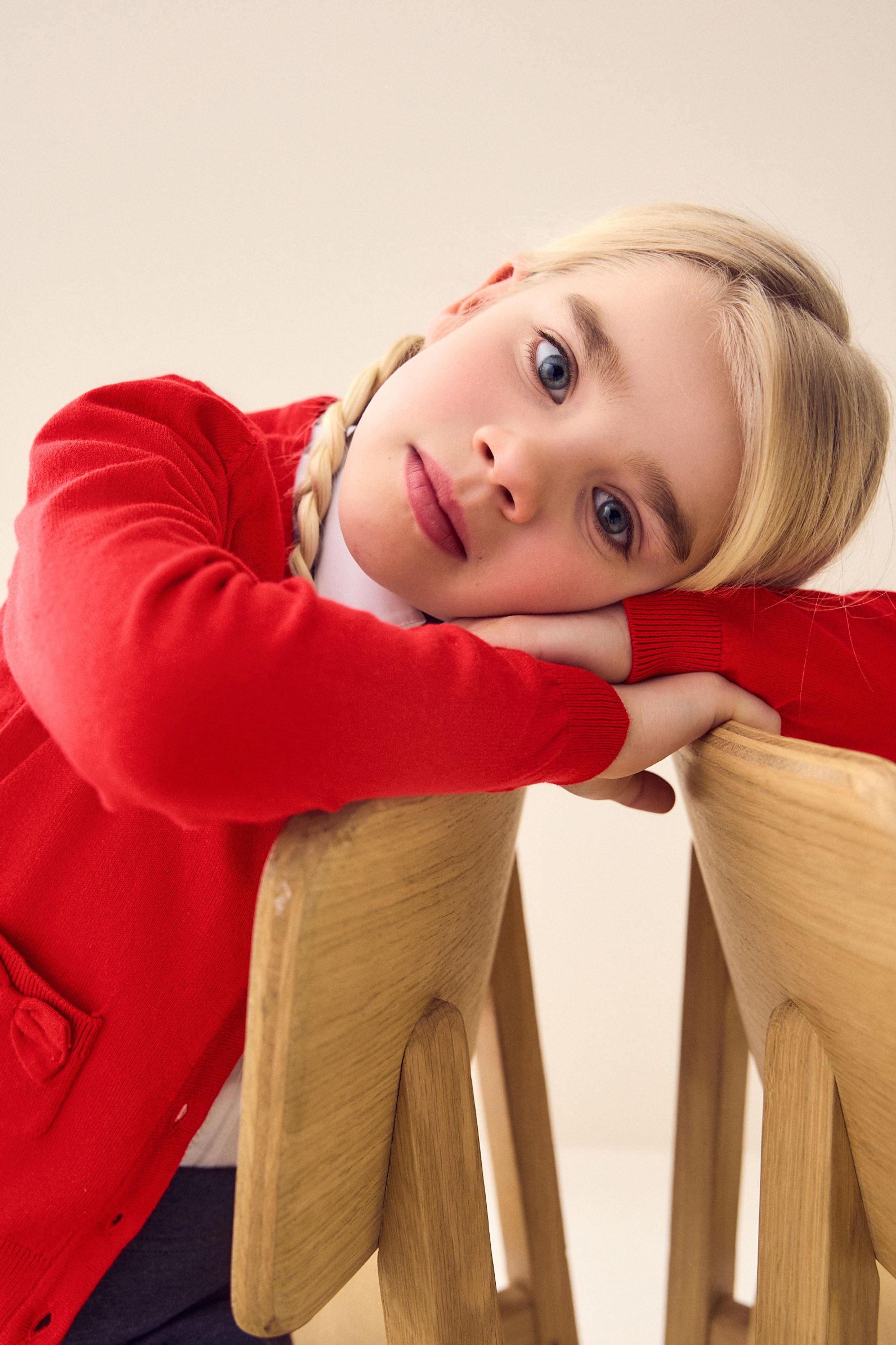 Red school cardigan with pockets deals