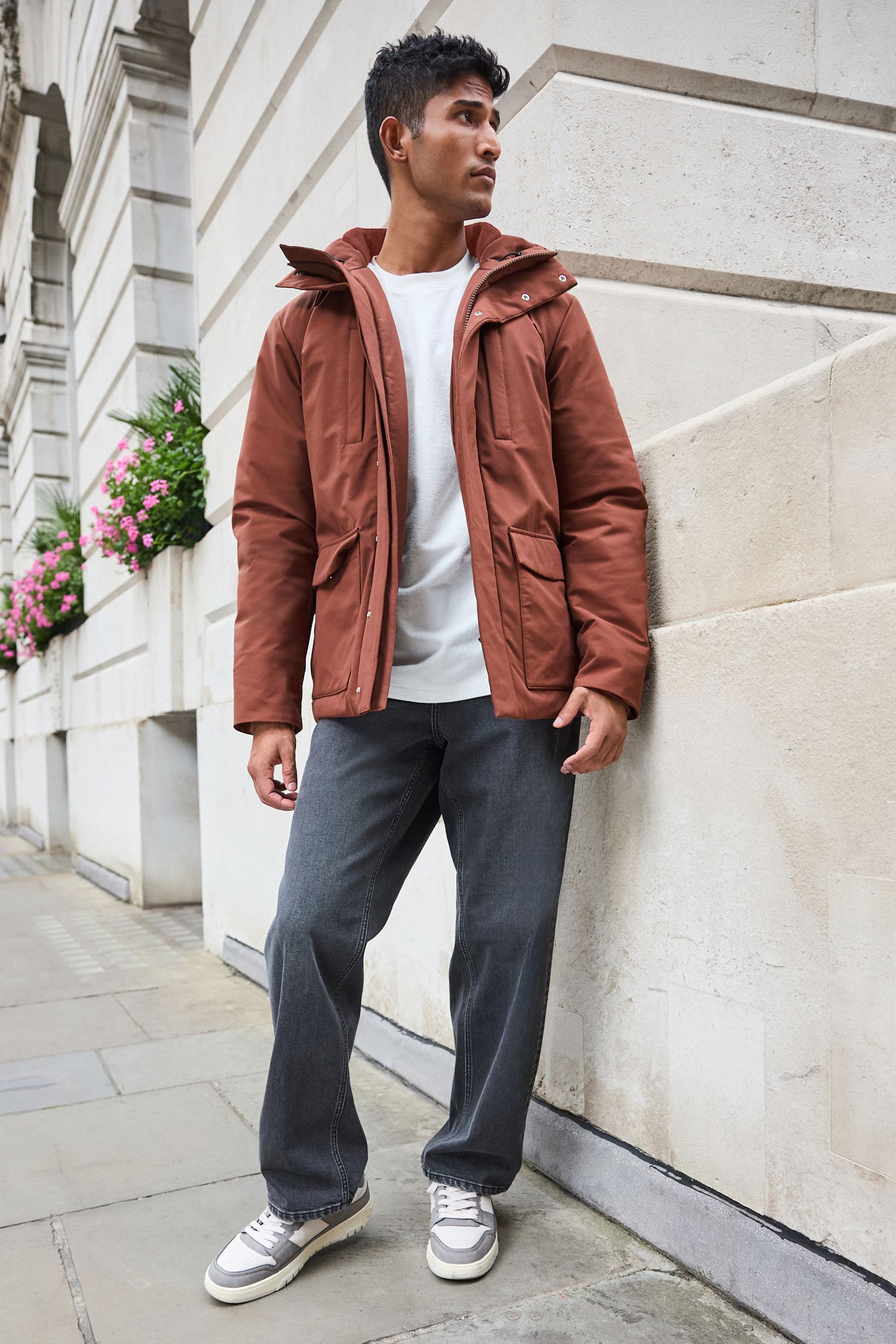 Buy Rust Brown Borg Lined Shower Resistant Hooded Parka Jacket from Next Lithuania