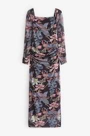 Navy Floral Kew Collection Square Neck Long Sleeve Mesh Dress - Image 6 of 7