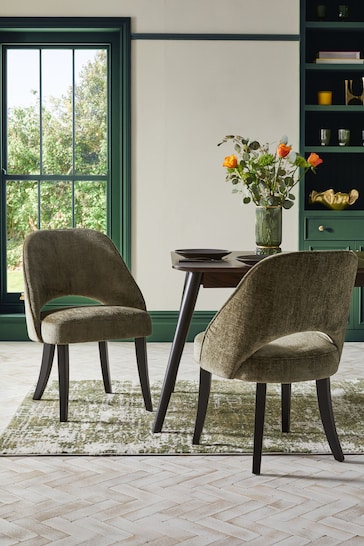 Set of 2 Plush Chenille Moss Green Remi Non Arm Dining Chairs