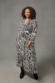 Live Unlimited Black/White Curve Linear Print Shirt Dress - Image 1 of 3