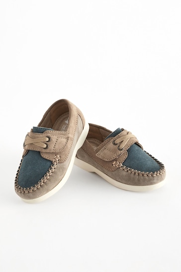 Stone/Mineral Blue Leather Boat Shoes