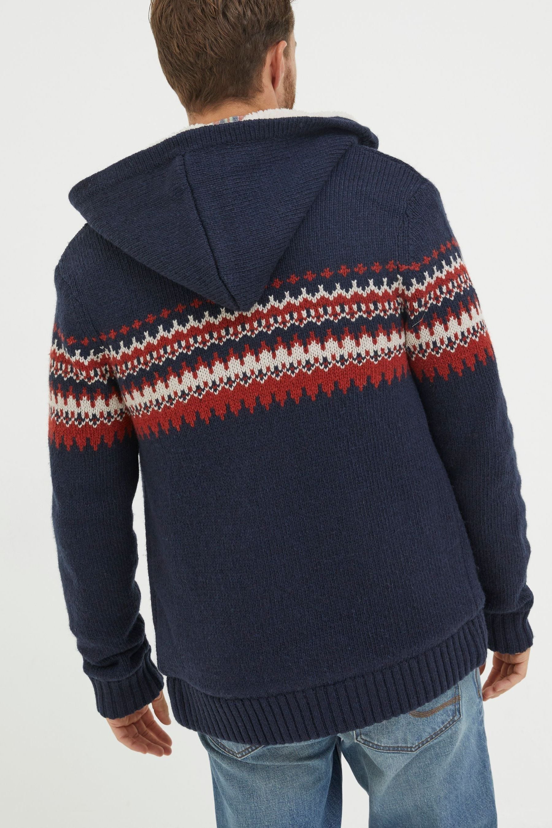 Buy FatFace Blue Borg Lined Fairisle Knit Hoodie from Next Slovakia