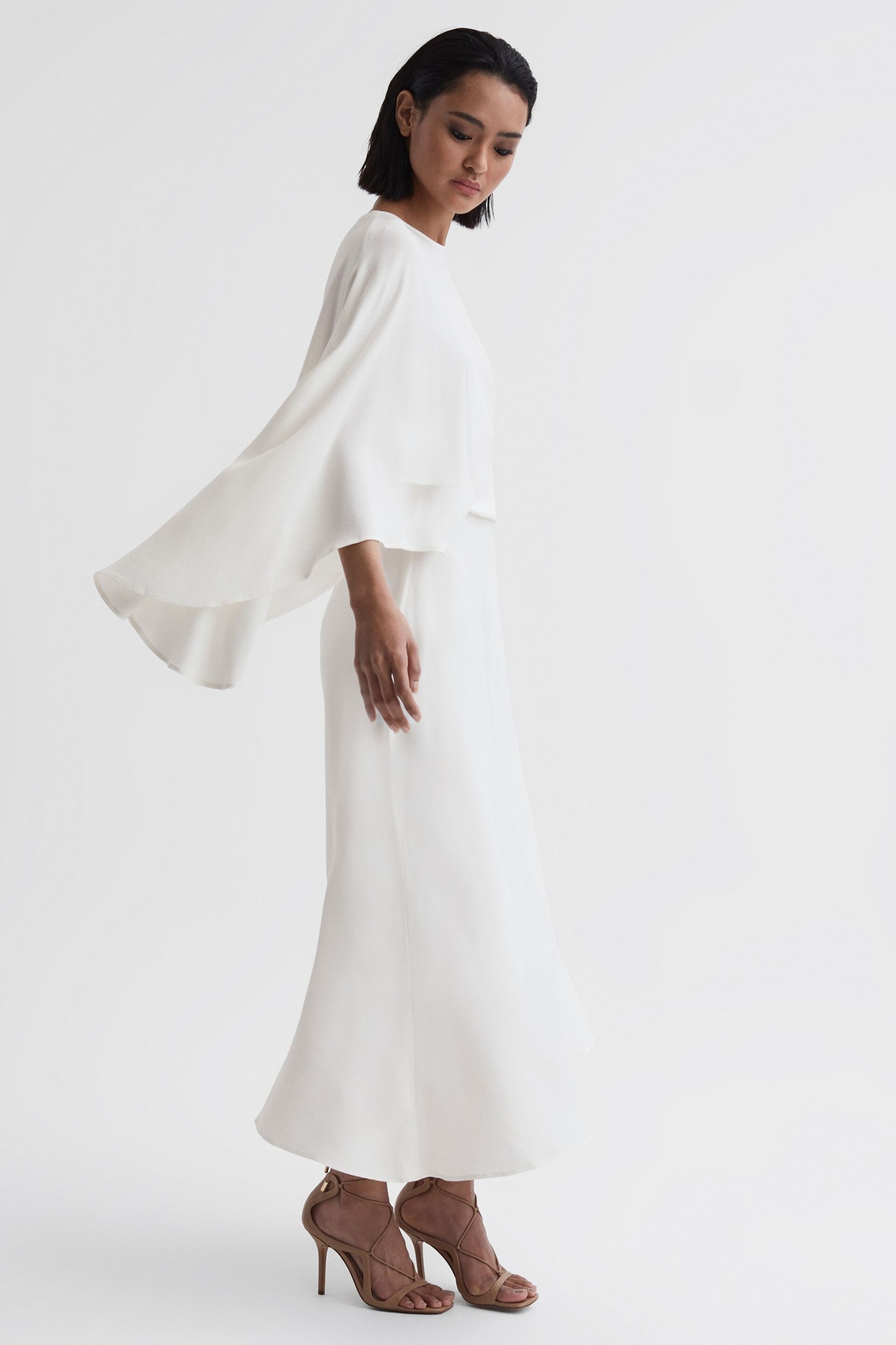 Reiss Ivory Naomi Cape Sleeve Asymmetric Maxi Dress - Image 4 of 4