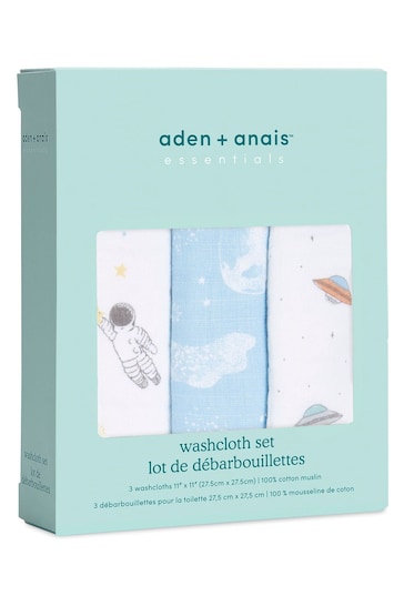 Aden + Anais™ Essentials Space Explorers 3 Pack Cotton Muslin Washcloth