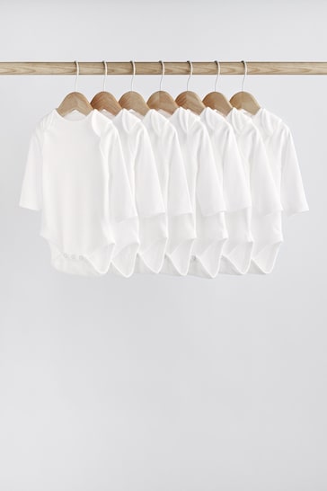 White 7 Pack Essential Baby Long Sleeve Bodysuits