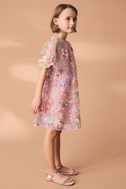 Pink Floral Embroidered Mesh Occasion Dress (3-16yrs) - Image 2 of 7