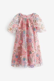 Pink Floral Embroidered Mesh Occasion Dress (3-16yrs) - Image 5 of 7