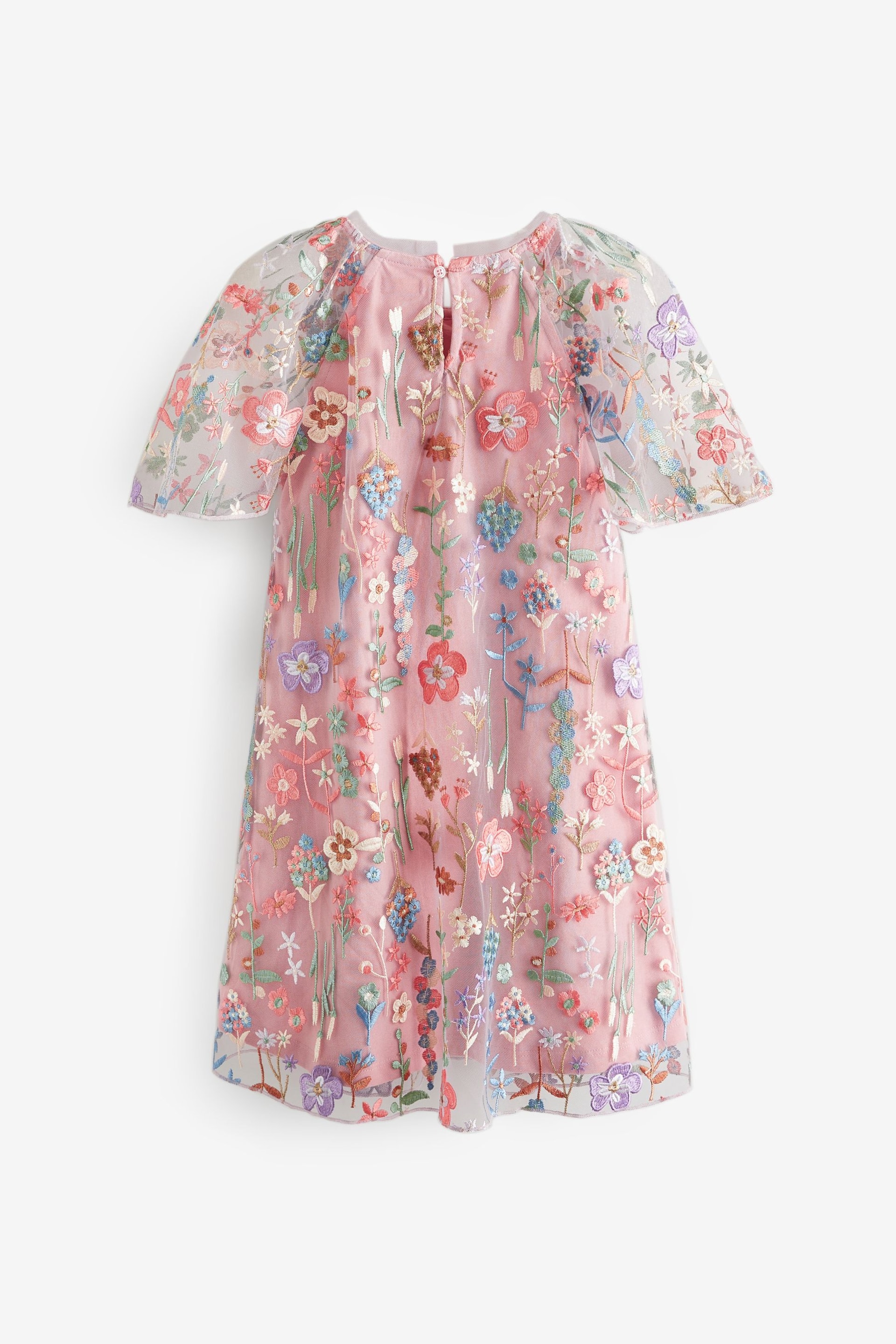 Pink Floral Embroidered Mesh Occasion Dress (3-16yrs) - Image 6 of 7