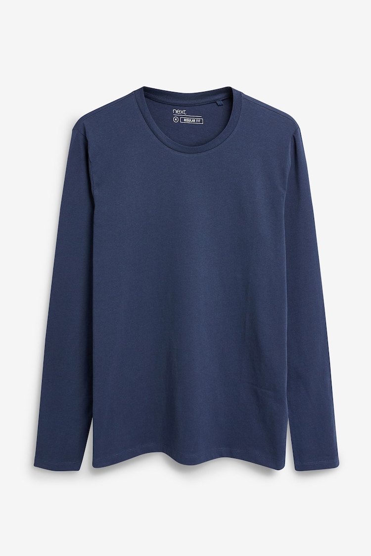 Navy Blue Regular Fit 100% Cotton Long Sleeve Crew Neck T-Shirt - Image 4 of 4