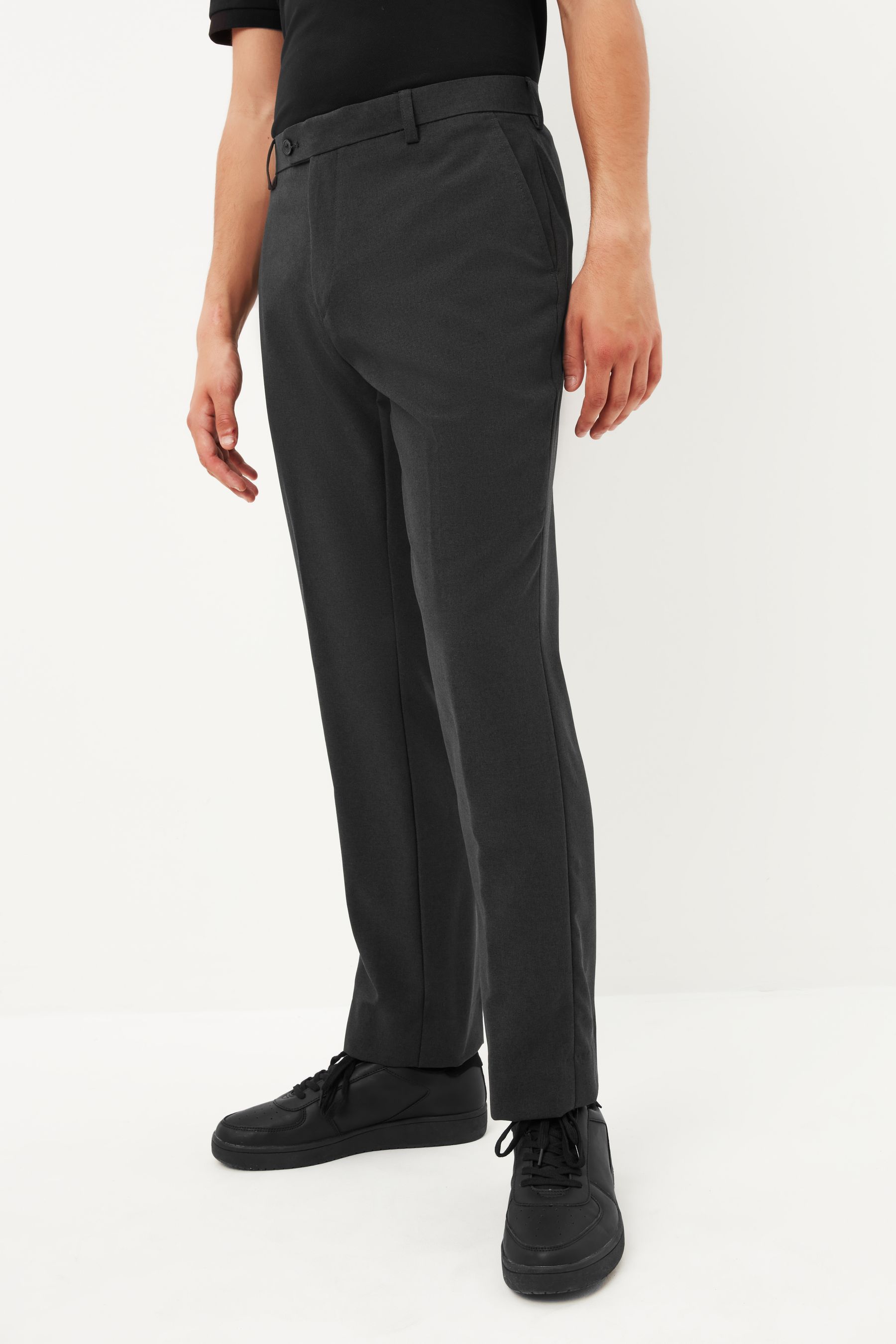 Charcoal Grey Machine Washable Plain Front Smart Trousers
