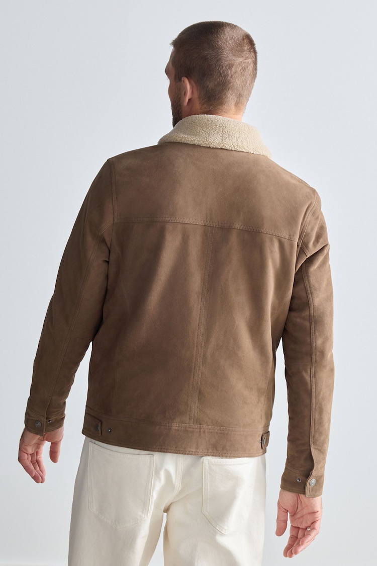 Neutral Suede Borg Collar Trucker Jacket - Image 2 of 12