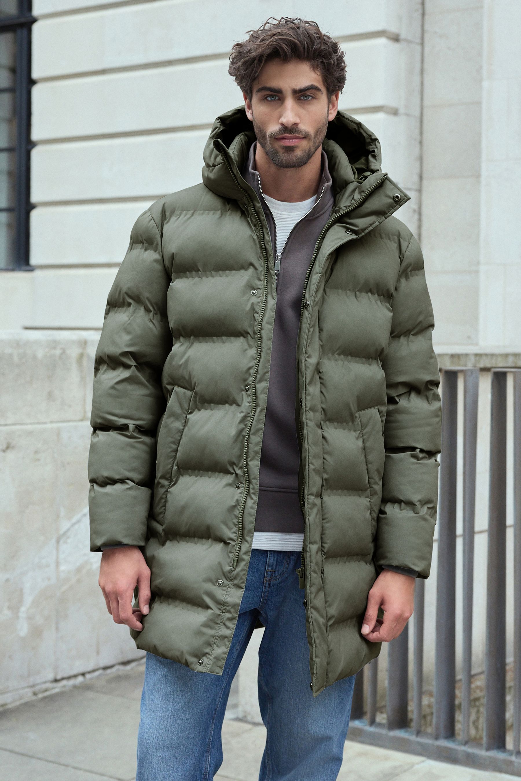 Buy Sage Green Long Length Shower Resistant Heatseal Hooded Puffer Coat from the Next UK online shop