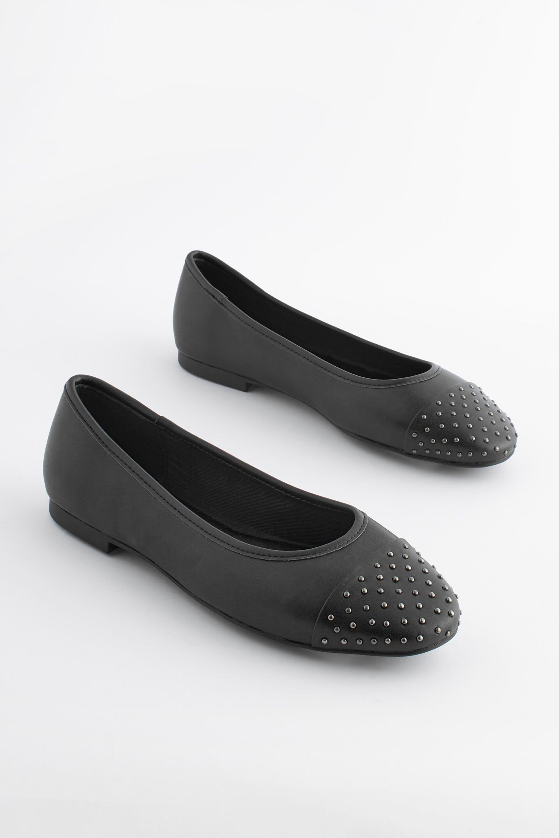 Black Forever Comfort Studded Toe Cap Ballerinas - Image 1 of 4