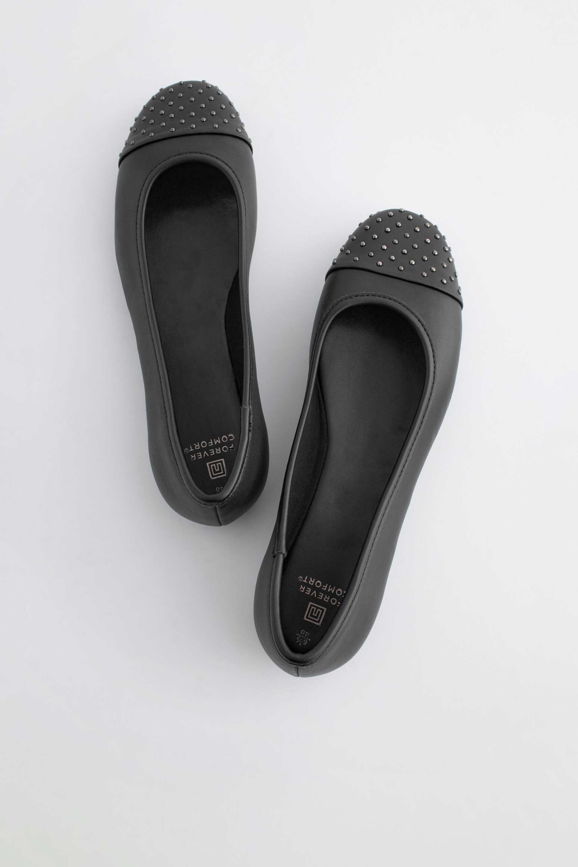 Black Forever Comfort Studded Toe Cap Ballerinas - Image 2 of 4