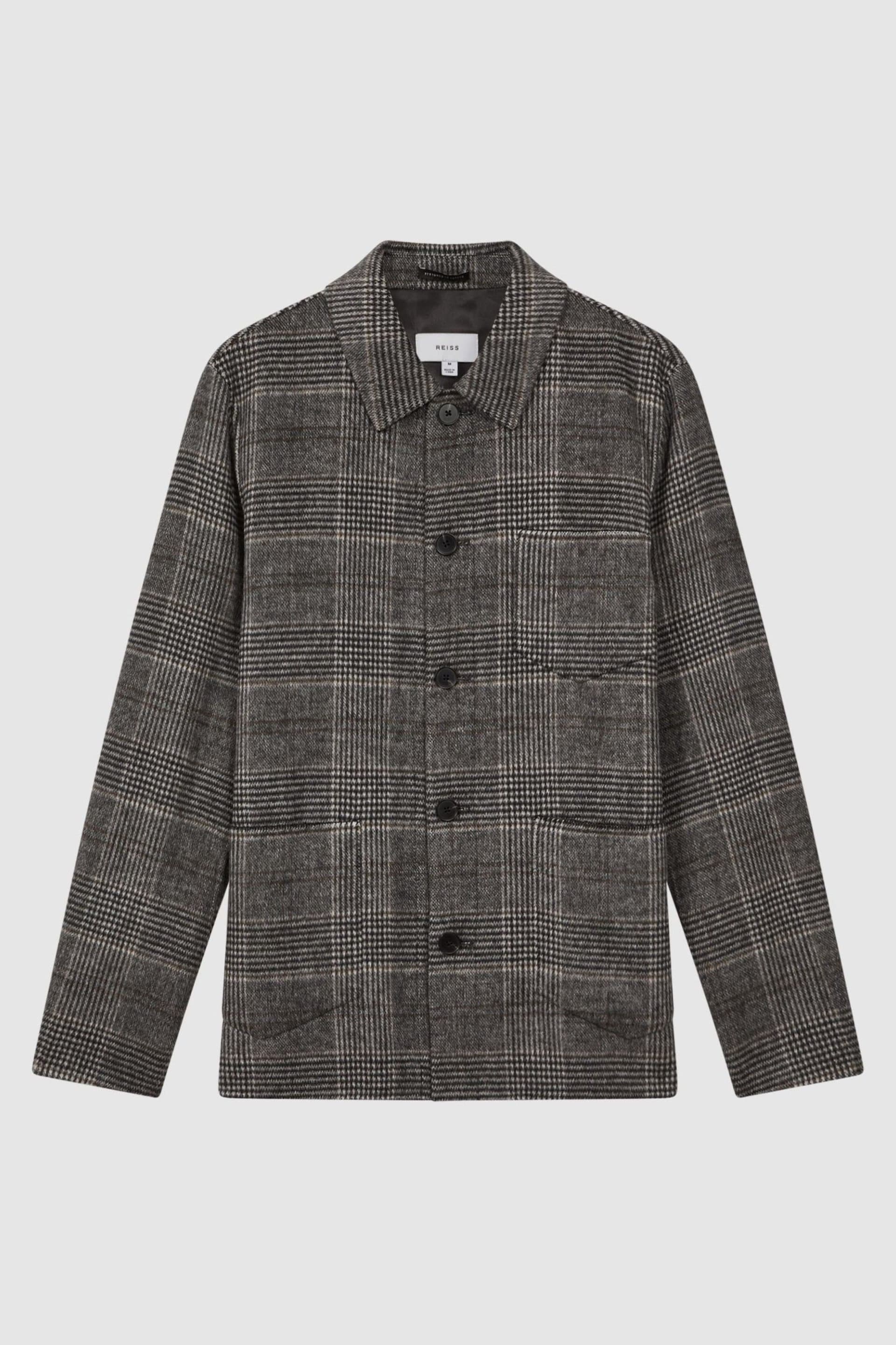 Reiss Charcoal Covert Wool Blend Check Overshirt - Image 2 of 5