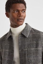 Reiss Charcoal Covert Wool Blend Check Overshirt - Image 4 of 5