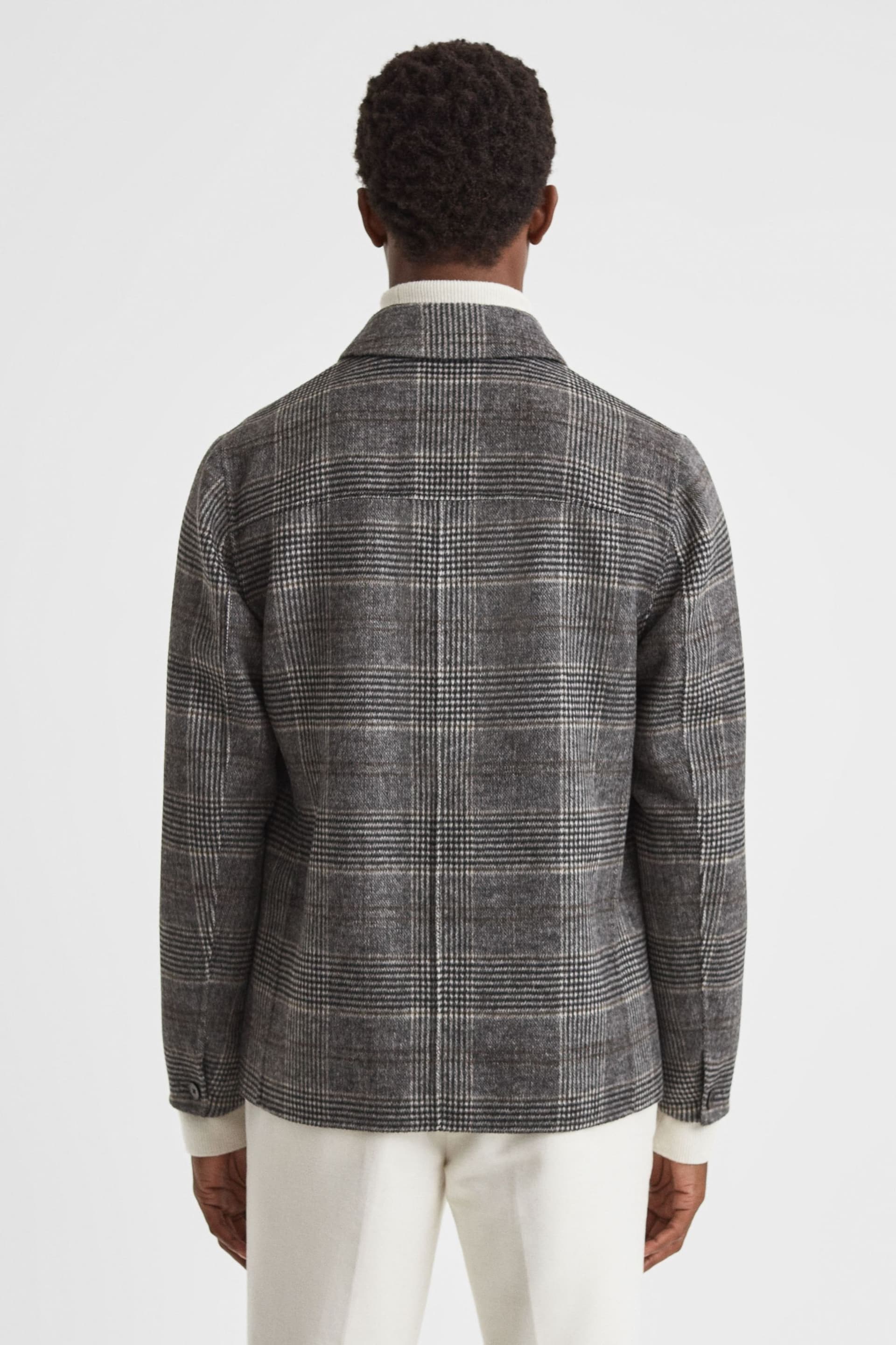 Reiss Charcoal Covert Wool Blend Check Overshirt - Image 5 of 5