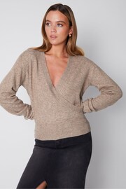 Threadbare Brown Wrap Front Knitted Jumper - Image 1 of 4